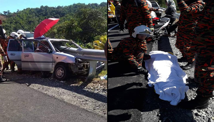 Wanita Maut, Kereta Ditembusi Besi Penghadang Di Papar 