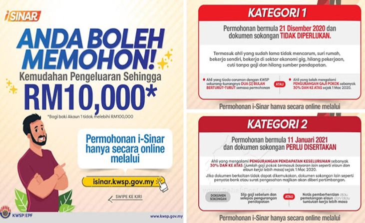 cara mohon i sinar kwsp online